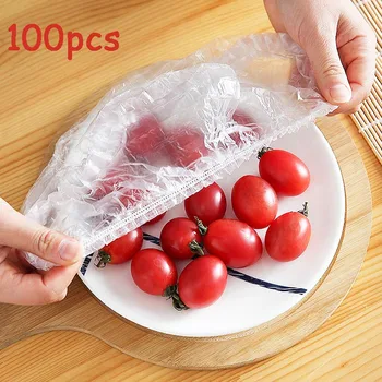 100шт за Еднократна употреба храни капачка от пластмасов филм, Разтеглив хранителни капачки за плодови мисок, чаши, капачки, чанта за съхранение в Кухнята, водене жив свежест