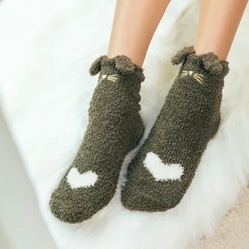 120 двойки/лот, женски нови модни сладки 3D мультяшные флисовые чорапи с уши на животни/модни чорапи с котешки лапой