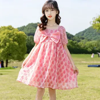 2023 Нова Лятна детска мода пола принцеса, Корейската версия на Годишна глоба Поли с къс ръкав за по-Големите Деца