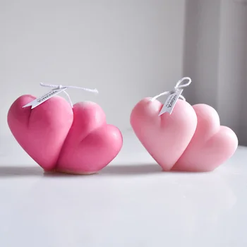 3D Двойна свещ във формата на сърце, силиконова форма, Определени за производството на Сапун, смола, Джипове, Инструмент за печене шоколадова торта, Форма за дома, подаръци за двойки