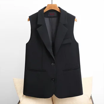 3XL Корейски тънък женски черна жилетка, дълга жилетка без ръкави, елек, пролетно-лятна однобортная яке, дамски жилетки, палта