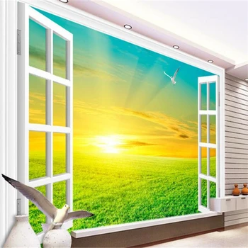 beibehang Големи тапети по поръчка, бяло прозорец, изгрев слънце в дивата природа, красива 3D фон, стенни хартия parede para quarto