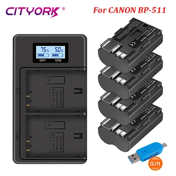 CITYORK BP 511 BP-511 BP511 BP511A Батерия за Камера + LCD дисплей USB Двойно Зарядно Устройство За CANON EOS 40D 300D 5D 20D 30D 50Г 10Г D60 G6