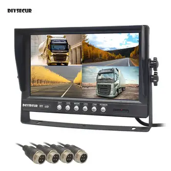 DIYSECUR 9-инчов 4-канален 4PIN 4-секционни цветен монитор с четири екрани за система за наблюдение на автомобили, камиони и автобуси