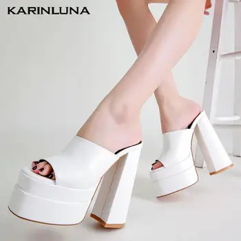 KarinLuna/ дамски сандали, обувки, дамски сандали-лодки, джапанки, без закопчалка на много висок ток, летни дамски джапанки на платформа, розови