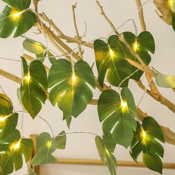 Led гирлянди с изкуствен лист, страхотна лампа на батерии, Хавайски венец, Коледни външни светлини, сватбена декорация, 3 м, 6 м