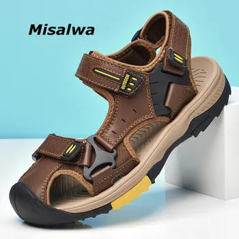 Misalwa/ мъжки сандали от естествена кожа, летни улични мъжки ежедневни сандали със защита от сблъсък, пешеходната плажна обувки, големи Размери