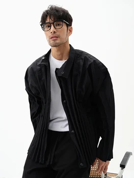 Miyake плиссированная мъжки дрехи Дизайнерски стил, плиссированная яке с яка-ботуш с цип и копчета