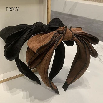 PROLY, новата модерна дамска превръзка на главата с двоен лък, монофонични прическа-тюрбан, есенни и зимни шапки, аксесоари За коса за възрастни