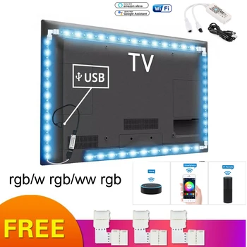 RGB RGBW USB led лента WIFI TV Light Екрана на Компютъра Задната изместена лента Light 5V 5050 LED TV Back Lighting Алекса Google Smart Home