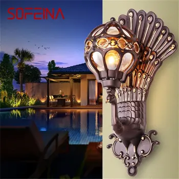 SOFEINA Ретро улични стенни лампи Класически паун с абажуром, аплици, водоустойчива декоративна лампа за дома, вилата на верандата
