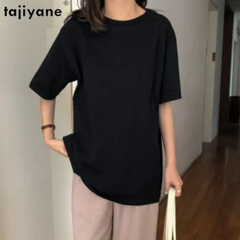 Tajiyane 2023, Лятна тениска Оверсайз от 100% памук, Дамски Дрехи, Нов Модерен Топ с кръгло деколте, Дамски Топ с дълъг ръкав Tishurt Femme WWY2