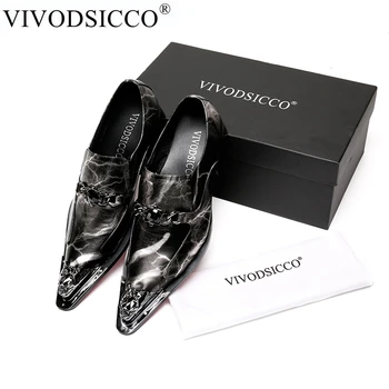 VIVODSICCO/ мъжки модел обувки Shadow От естествена кожа, Луксозни модерни сватбени обувки за Булката, мъжки oxfords с метални чорапи, обувки, без закопчалка