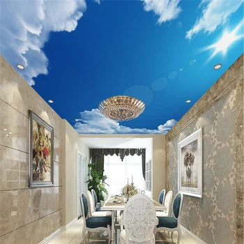 wellyu Потребителски тапети 3d луксозно синьо небе с висока разделителна способност бели облаци слънчева светлина таван зомби 3d тапети от папие-маше