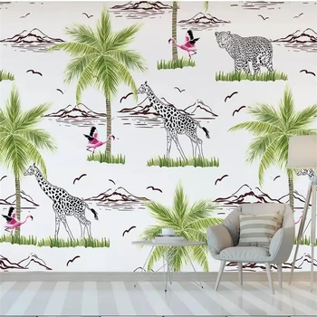 wellyu скандинавските минималистичные линия ръчно рисувани, фламинго, жираф, животни, фонова стена, големи стенни тапети по поръчка