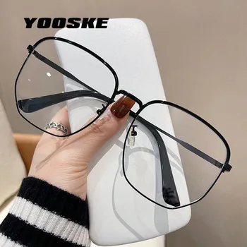 YOOSKE 2023 Класически Рамки за Очила Компютър с Анти-синя Светлина за Мъже, Реколта Квадратна Метална Дограма За Очила За Жени