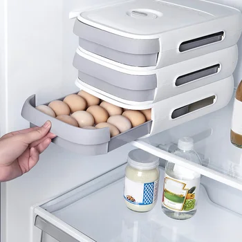 Автоматичен държач за яйца, Кутия за съхранение, Кошница за превъртане яйца, Контейнер, Органайзер, хладилник, опаковка на яйца за кухни