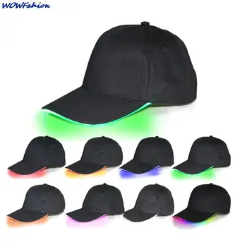 Бейзболни шапки унисекс с led осветление, светещи регулируеми шапки, бейзболна шапка с подсветка на led влакна, за почивка през нощта, светещ шапка