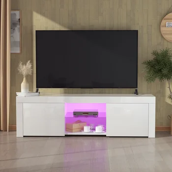 Бял шкаф за телевизор morden с led подсветка, гланцирана предна стойка за телевизора, може да се инсталира в хола или спалнята, цветен