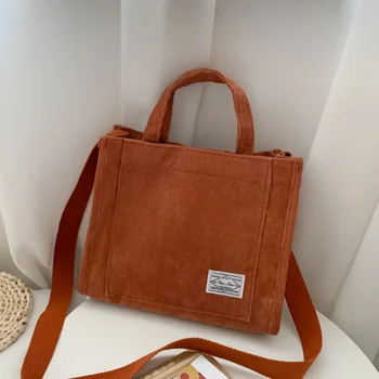 Вельветовая ежедневни дамски чанта-тоут, ретро-художествени холщовые чанта през рамо за жени 2023, памучни торби с цип, Луксозни дизайнерски