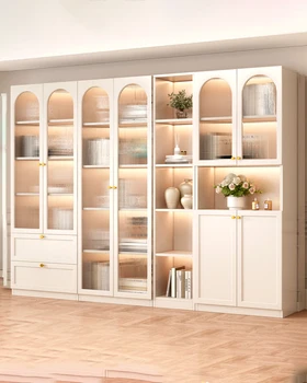 Вертикален, комбиниран шкаф за домашно ползване със стъклен като, шкаф за съхранение на неща, лавица за книги в хола от пода до пода от стена до стена