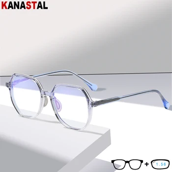 Дамски сини светозащитные очила за четене в ретро стил с плоча TR90, мъжки компютърни очила в рамки, оптични лещи, очила с рецепта