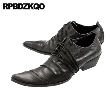 Дизайнерски Мъжки Обувки Луксозни 2023, Подиумная Обувки На Висок Ток, Маркови Черни Oxfords от Естествена Кожа С Остри Пръсти По Поръчка, Качествено Нов по-Голям Размер 46