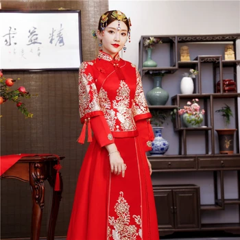 Древното народно сватбена рокля Xiuhe Рокли, традиционен китайски булчинската рокля на Булката, коварен Ципао, вечерна рокля за Бала, дрехи за тостер