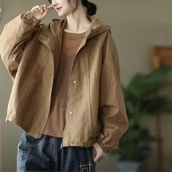 Есен 2022, Нова корейска работно облекло с качулка, късо Палто, дамско модерно яке-тренч с дълъг ръкав 