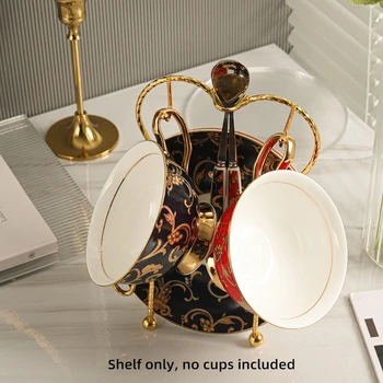 Златен Единния комплект за съхранение на кафеени чаши и чинии, рафтове за търговски изложения на продукти, Мека декоративна полк в британски стил ретро, Домашен рафтове за съхранение