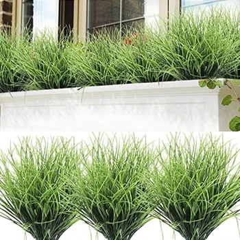 Изкуствени билкови растения Teabelzoe, 8 Греди зеленина за къщи, Изкуствени храсти, Пшеница трева, Пластмаса, UV-лъчение на открито