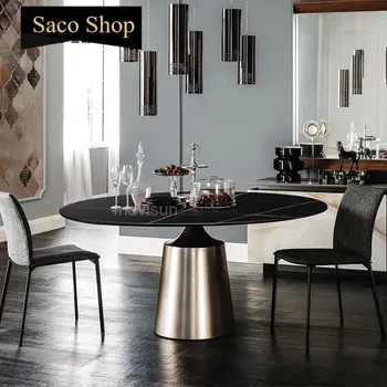 Италиански маса за хранене малък апартамент Домакински каменна плоча Луксозна кръгла маса Модерна минималистичная мебели за дома в скандинавски стил