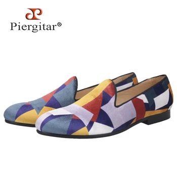 Кадифе мокасини Piergitar в геометрична цвят, мъжки лоферы ръчно изработени в британския класически стил, мъжки чехли за пушачи, по-големи размери