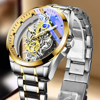 Кварцов часовник с Висока твърдост, с точната дата, годината на Реколтата мъжки часовник със златен виртуален скелет, мъжки часовник за ежедневието