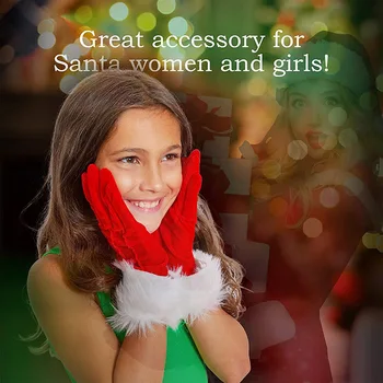 Коледен костюм от червена кожа Skeleteen кадифени ръкавици с бели меховыми белезници, Аксесоари за костюми на Дядо Коледа, за жени и момичета