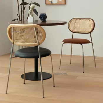 Лесен луксозен стол за хранене от масивно Дърво, скандинавски семеен Стол с обикновен стол, стол от ратан, модерна Мека Чанта за отдих