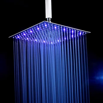 Луксозна хромирана led дъждовна накрайник за душ с квадратна подсветка от неръждаема стомана, с променящ се цвят, Накрайник за душ, струя вода генерира електричество