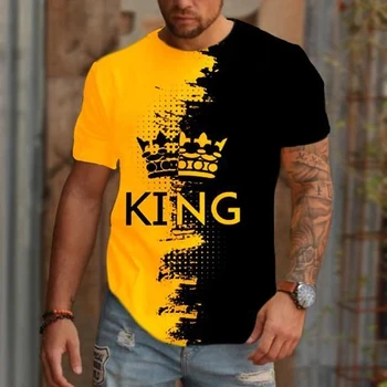 Лятна мъжки ежедневни тениска с кръгло деколте и къс ръкав с принтом 2023, тениски с 3D-принтом King Crown