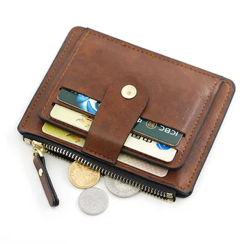Малък модерен титуляр за кредитни ID-карти, тънък кожен портфейл с джоб за монети, мъжки чанти за пари, мъжки мини-женски бизнес портфейл