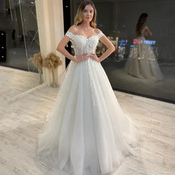 Модерна сватбена рокля ръчна изработка на луксозни сватбени рокли без ръкави, трапециевидные апликации, иллюзионные шаферски рокли, Vestido De Новия