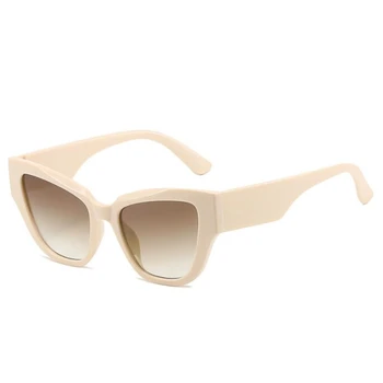 Модерни дамски слънчеви очила, бежови котешки очи, слънчеви очила са в голяма рамка, ниска цена uv400