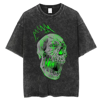 Модерно мъжко облекло в стил хип-хоп, пънк, памучен реколта тениска за мъже, лятна тениска с изображение на череп и лице на призрак, тениска оверсайз, блуза