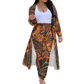 Модно дамско палто в стил Самоа, панталони, ежедневни приятна празнична облекло от 2 теми, пролетта на улицата костюм за пътуване с полинезийским принтом