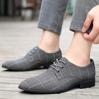 Мъжки класически бизнес обувки, мъжки модел обувки, модни корейски официални сватбени обувки с остър пръсти дантела, мъжки черни предна решетка, ново 2022 г.
