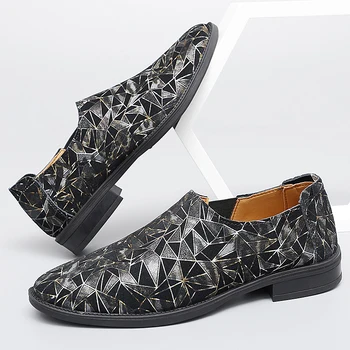 Мъжки Лоферы от естествена кожа, Официална обувки в Британския стил, Ежедневни Мокасини без Обков с принтом, мъжки обувки-лодки, Брилянтен Мъжки Обувки За Шофиране