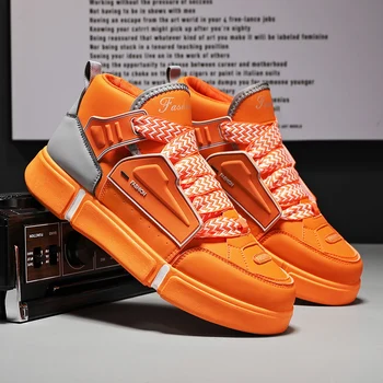 Най-продаваните ежедневни маратонки за мъже, orange мъжки обувки от изкуствена кожа, удобни обувки за ходене, мъжки брандираната дизайнерски мъжки обувки