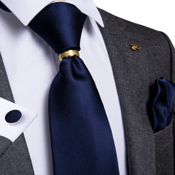 Нов Дизайн на Мъжка Вратовръзка, Синя Монофонични Коприна Сватбен Вратовръзка За Мъжете, Носна Кърпичка, копчета за Ръкавели, Пръстен, Определени Вратовръзки, Бизнес, Мода, Парти ZH02-770