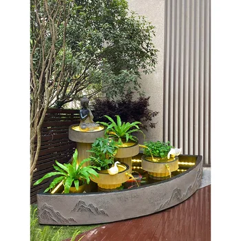 Озеленяване на двор течаща вода украса езерце с рибки циркулационна басейн външно декорация на балкон с градински рокарий воден пейзаж
