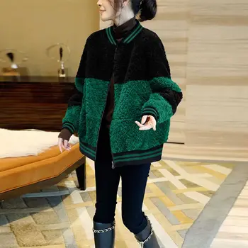 Палто от изкуствена овча вълна сращиванием, женски свободен топ, нови зимни якета за жени, зимни дрехи за жени