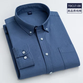 Памучен мъжки риза-Оксфорд с дълъг ръкав, ежедневни бизнес мъжки ризи в клетката, шарени обичайната засаждане, модерна мъжка риза с джоб